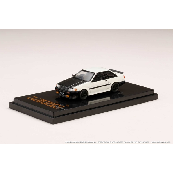 ホビージャパン 1/64 トヨタ カローラ レビン 2ドア AE86 カーボンボンネット ホワイト/ブラック 完成品ミニカー HJ641035CWK【在庫品】