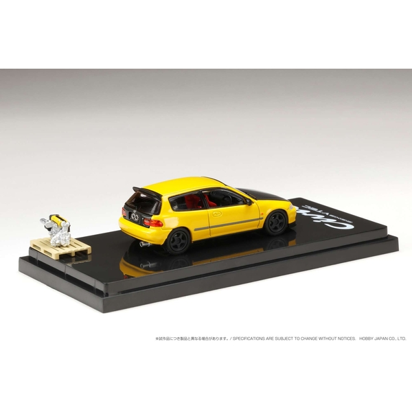 1/64 ホンダ シビック EG6 JDM スタイル カスタムバージョン/エンジンディスプレイモデル付 イエロー