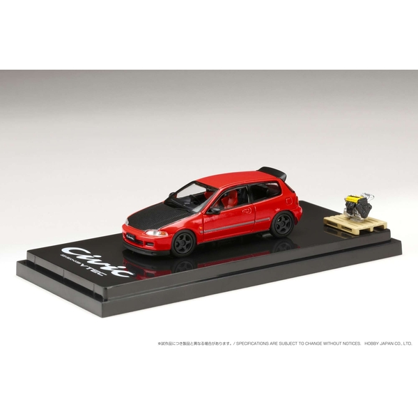 1/64 ホンダ シビック EG6 JDM スタイル カスタムバージョン/エンジンディスプレイモデル付き レッド