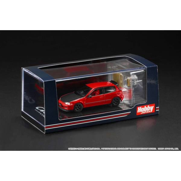 1/64 ホンダ シビック EG6 JDM スタイル カスタムバージョン/エンジンディスプレイモデル付き レッド