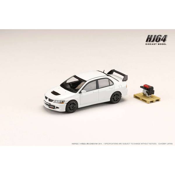 1/64 ミツビシ ランサーエボリューション8 MR GSR エンジンディスプレイモデル付き ホワイトソリッド 完成品ミニカー HJ644054W