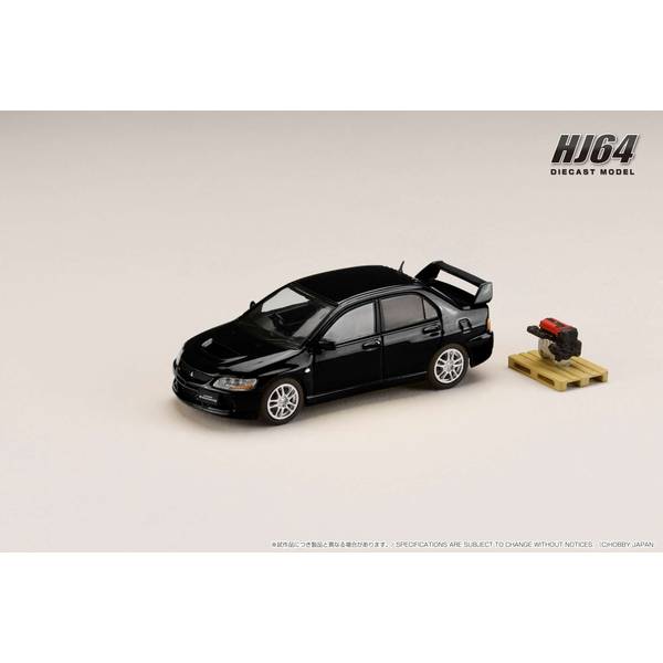 1/64 ミツビシ ランサーエボリューション9 GSR エンジンディスプレイモデル付き ブラックマイカ 完成品ミニカー HJ645054BK