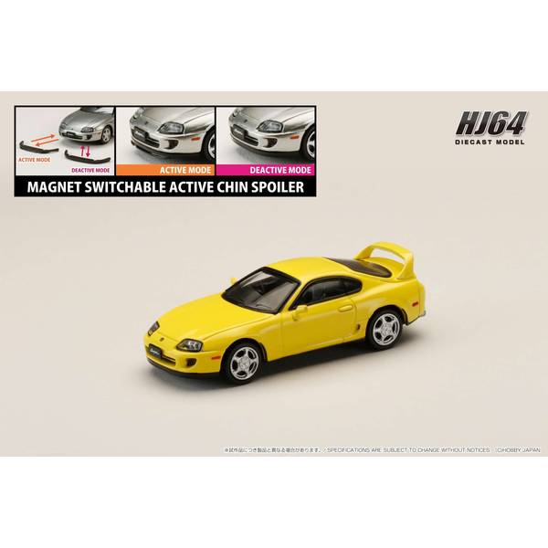 1/64 トヨタ スープラ RZ JZA80 アクティブスポイラーパーツ付き スーパーブライトイエロー 完成品ミニカー HJ642042Y