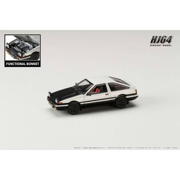 1/64 トヨタ スプリンター トレノ GT APEX AE86 JDM Style カーボンボンネット ホワイト/ブラック 完成品ミニカー HJ641052BWB
