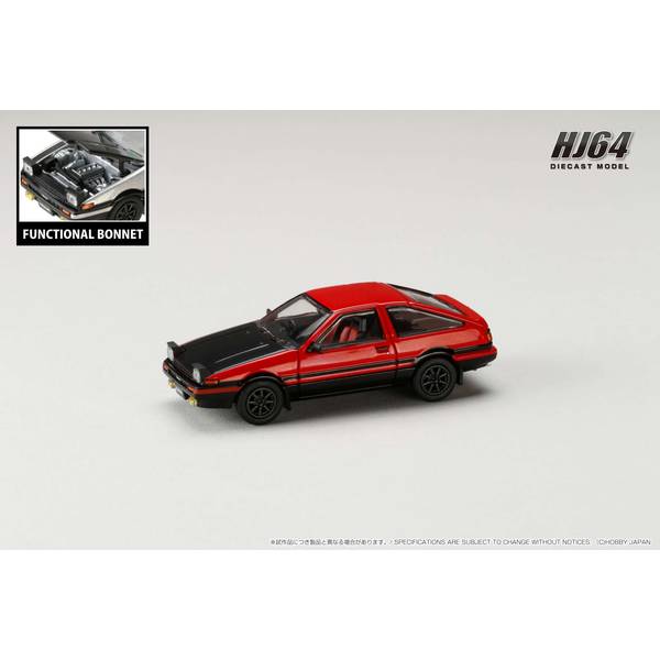 1/64 トヨタ スプリンター トレノ GT APEX AE86 JDM Style カーボンボンネット レッド/ブラック 完成品ミニカー HJ641052BRB