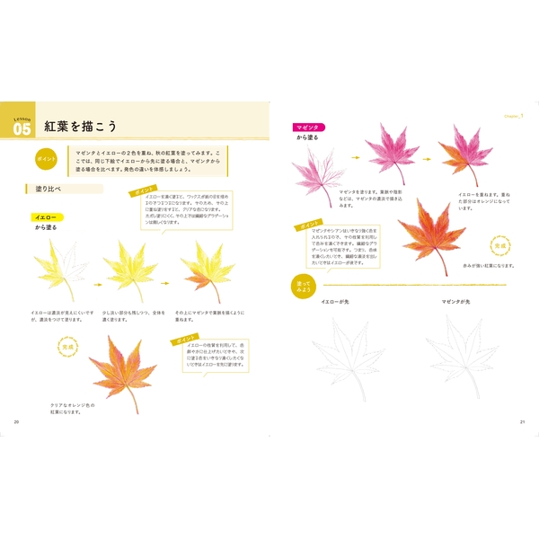 塗り絵でまなぶ 色鉛筆イラスト 三原色の掛け合わせでこんなに描ける