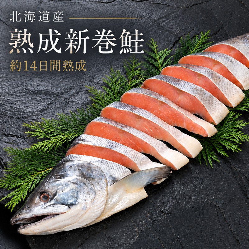 北海道産 熟成新巻鮭 姿半身切身 900g・姿切身 2.2kg 選べる2規格 山漬け 約2週間熟成 秋鮭 切り身 冷凍 鮭ギフト お歳暮 贈答用 送料無料 営業日7日以内発送（土日祝除く）