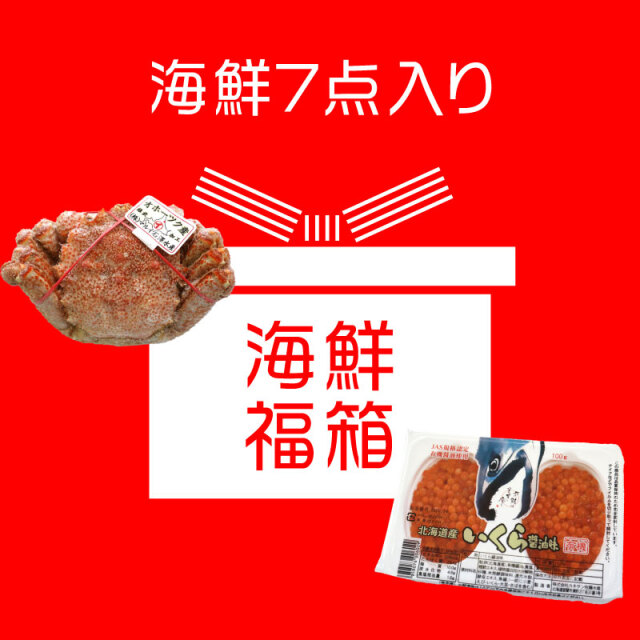 海鮮福箱 毛ガニ300g1尾 + いくら100g 他 海鮮全7種を詰め込みました