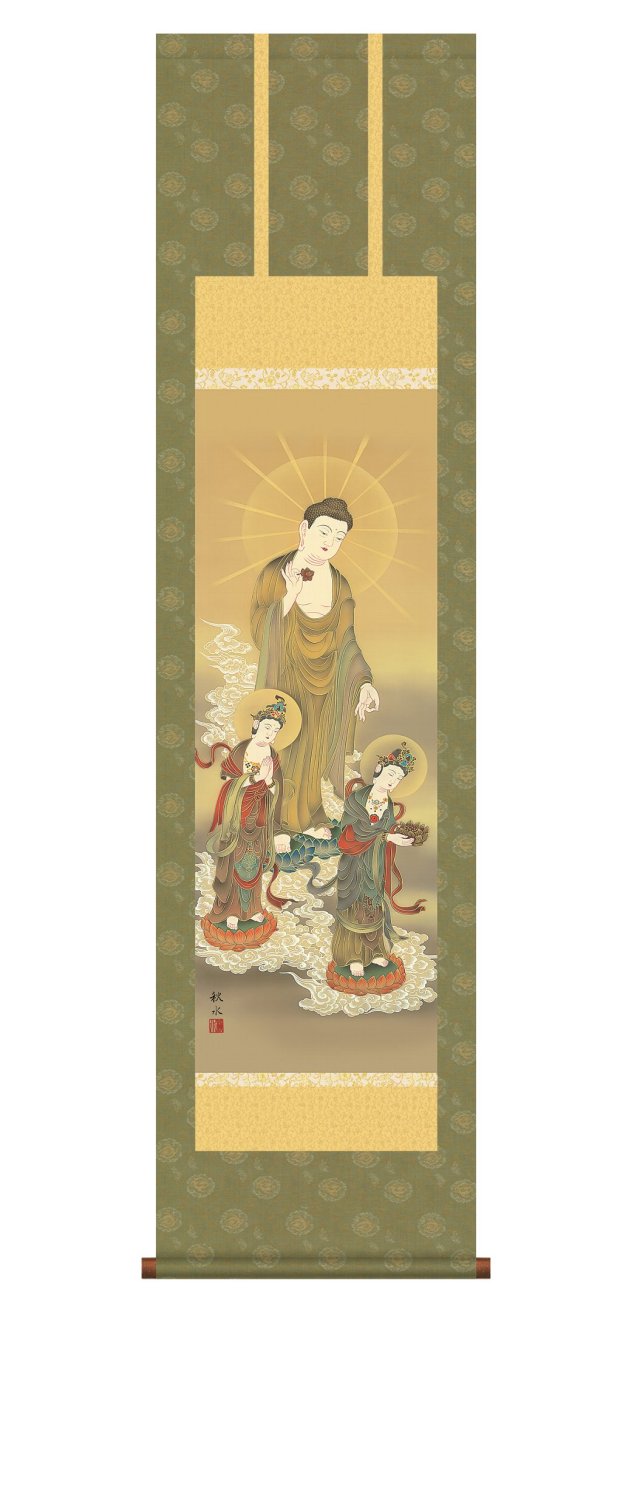 阿弥陀三尊仏 洛彩緞子仏表装 高さ175cm【03-016】