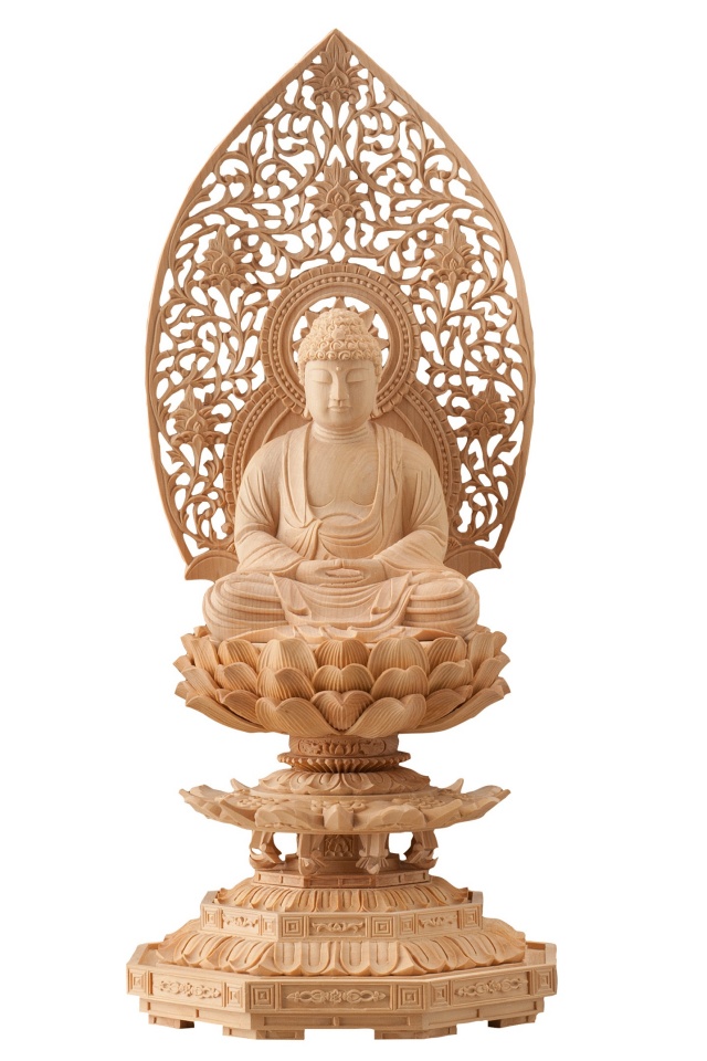 八角三尊台座　釈迦三尊用 獅子・象付き ◆白檀 木彫 仏像付属品 曹洞宗・臨済宗】柘（つげ）製 座釈迦 八角台座 (1.7寸～3寸)【02-015】