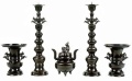 【普及品】　中口獅子掛　五具足セット　真鍮製黒色【25-011】