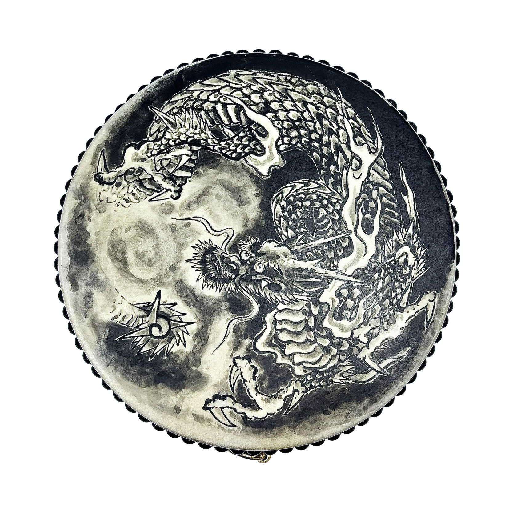 懺法太鼓 漆墨絵龍【60-020】/