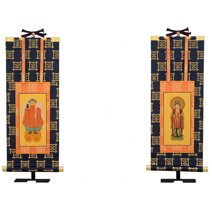 【掛軸】日蓮宗両脇掛軸　50代　掛軸台付