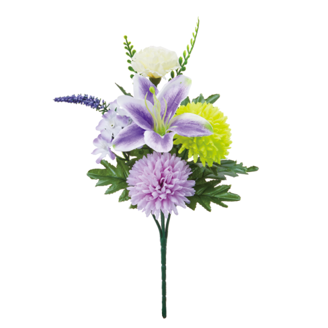 【仏花 造花 仏壇用 お供え花】紫ユリのミニ仏花（枯れない）〔91-061〕