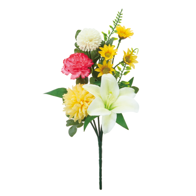 【仏花 造花 仏壇用 お供え花】白ユリと小花のミニ仏花（枯れない）〔91-064〕