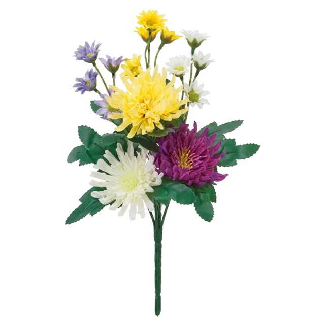 黄色菊と白・紫のミックス仏花（枯れない）〔91-068〕