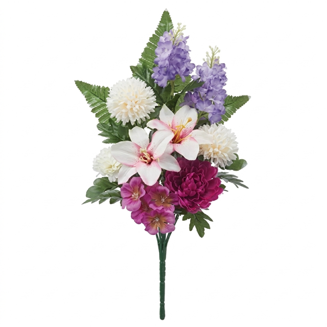 小ぶりなユリと白・紫のミックス仏花（枯れない）〔91-072〕
