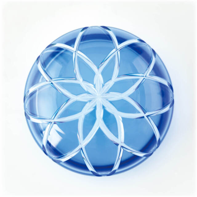 【骨壷】江戸切子S　花てまり 青S