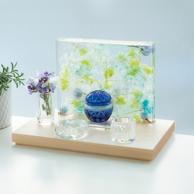 【骨壷】江戸切子S　花てまり 青S