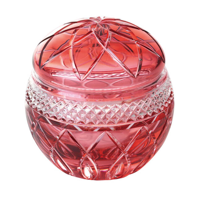 【骨壷】江戸切子S　花てまり 赤S