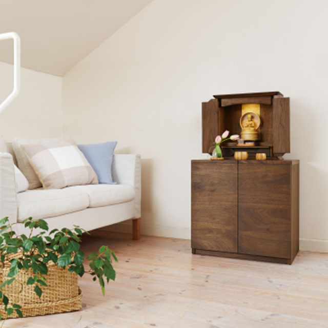 上置仏壇】カティアナチュラル ウォールナット無垢：H42cm W41cm D24cm