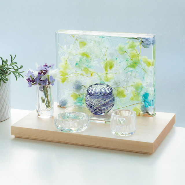 【骨壷】江戸切子S　菊花 紫S