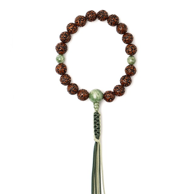 【男性片手念珠】無量金剛　18玉片手　独山玉仕立　8本ダブルヒモ房