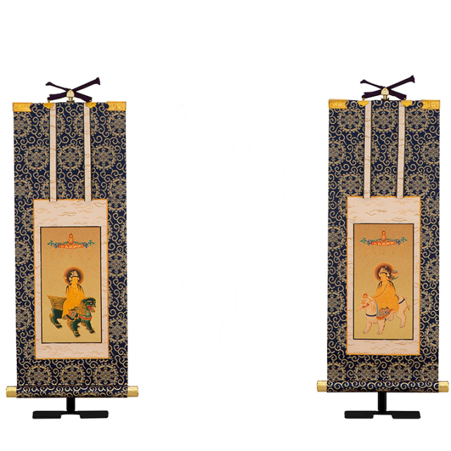 【掛軸】本尊釈迦如来掛軸　豆代　掛軸台付