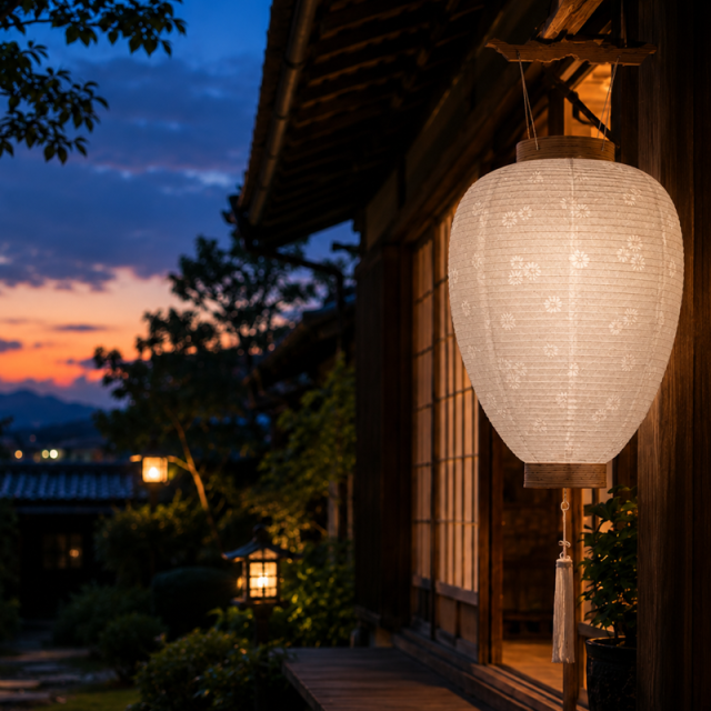 【新盆用】【中尺柾　白紋天】 白提灯　長さ40cm〈LED〉