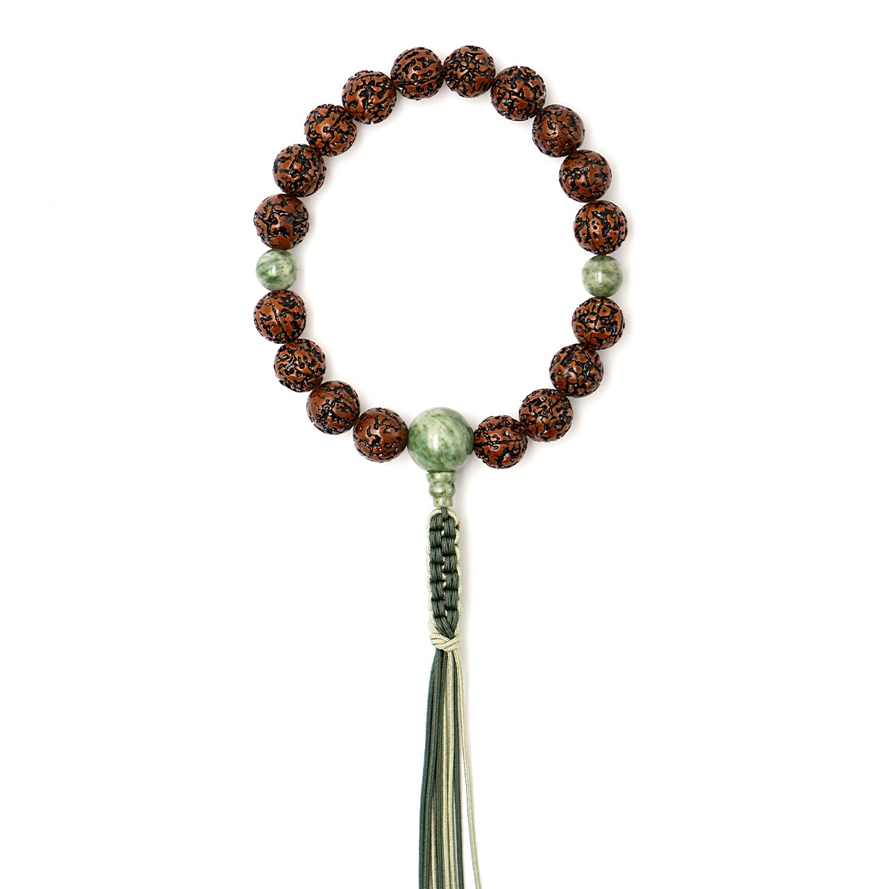 【男性片手念珠】無量金剛　18玉片手　独山玉仕立　8本ダブルヒモ房