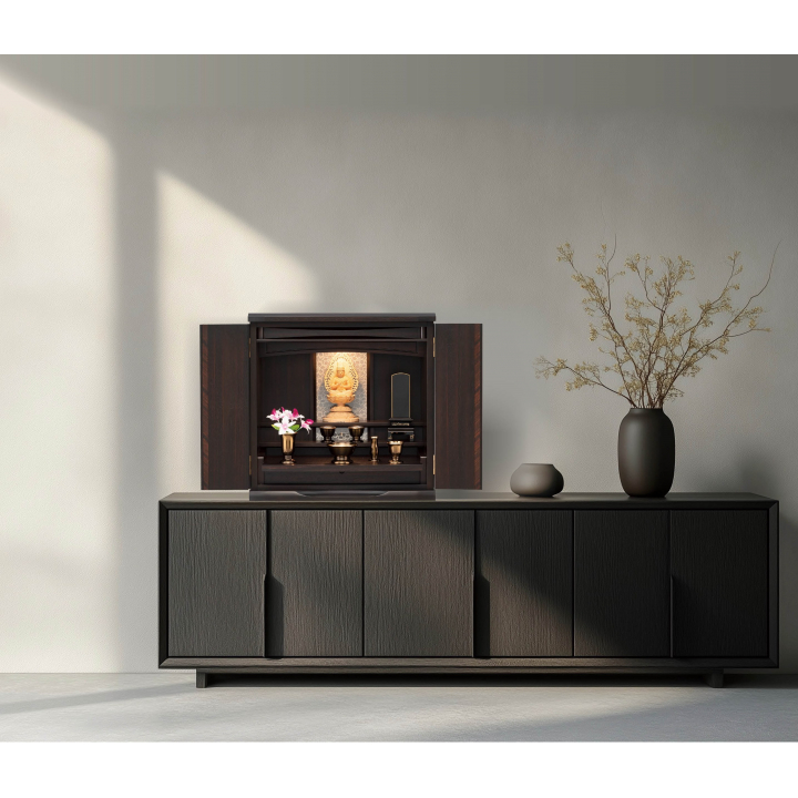 【上置仏壇】ウィズ 黒檀：H55cm　W55cm　D36cm 〔90-027〕