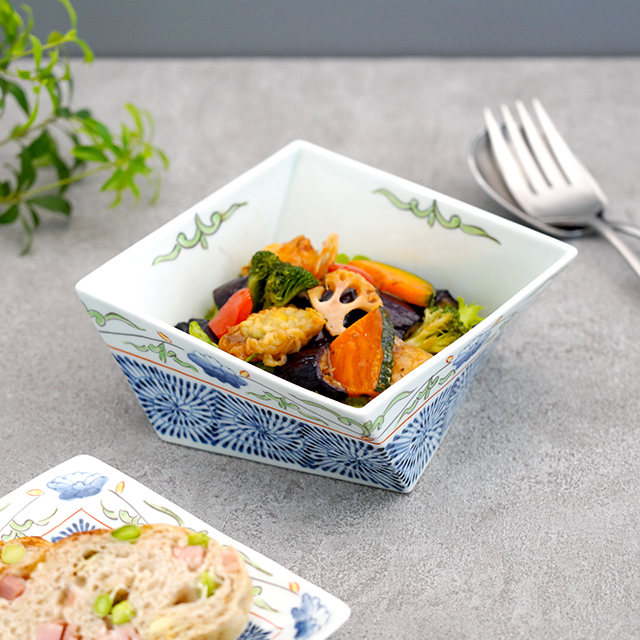 染錦渕唐草蛸唐草角捻り鉢［そうた窯］│和風サラダや和え物、きんぴら