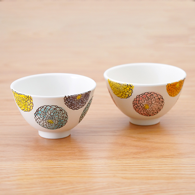 花・花お茶碗（2色）［菊祥陶器］│パステルカラーの花模様が特徴のお