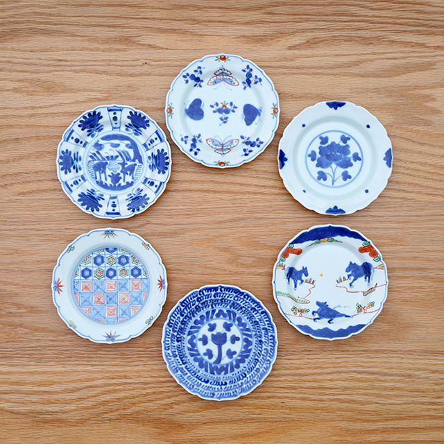 有田焼 高峰作 小皿10枚 唐草牡丹 共箱付 朱巻縁取り 和食器