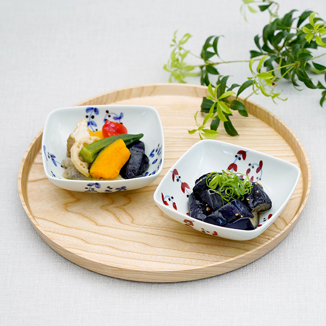 藍土　藍土な休日　和食器　通販　皓洋窯　四角　小鉢　唐草　リーフ　角鉢　かわいい