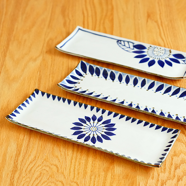 波佐見焼　翔芳窯　サンマ皿　さんま皿　長皿　角皿　北欧　ブルー　【和食器通販ショップ　藍土な休日】