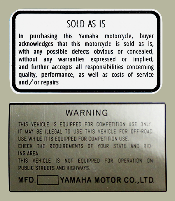 YAMAHA YZ Warning デカールセット（2ｐｃｓ）