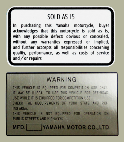 YAMAHA YZ Warning デカールセット（2ｐｃｓ）
