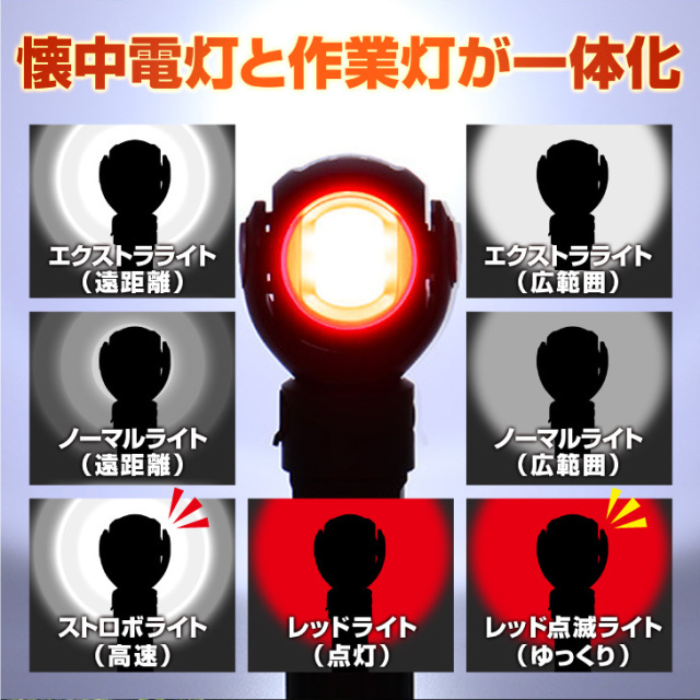 懐中電灯 LED 高輝度 多目的灯 ロータリー ヘッドランプ 2色 ヘッド