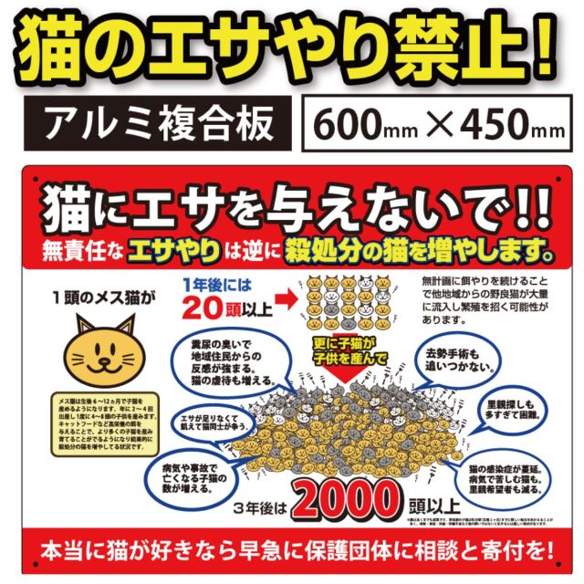 ヒビク看板 猫1 600×450 プレート看板 看板 サイン エサやり エサやり