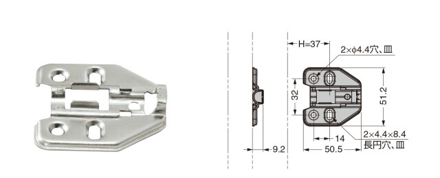 スガツネ工業　LAMP　ワンタッチスライド丁番　151シリーズ用座金　150-P6W-32TH【在庫あり】