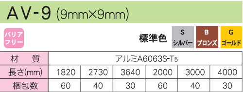 アルミ製 V型レール 9×9mm AV9S シルバー