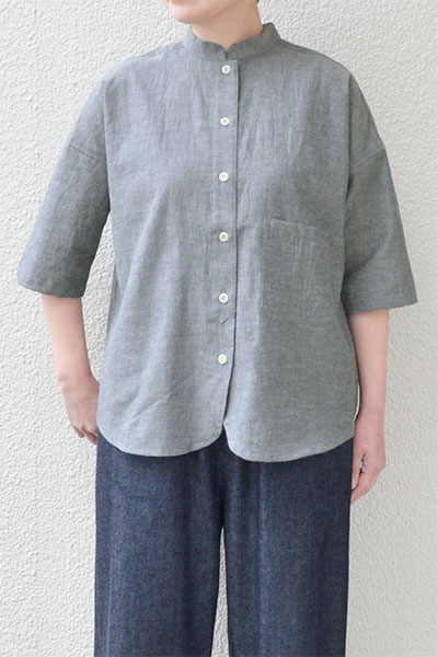 【SALE30%OFF】【メール便送料無料】綿麻ダンガリー ワークポケットシャツ(ネイビー）