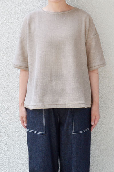 【SALE50％OFF】【メール便可】リネンコットンニット ハーフスリーブプルオーバー(全2色）