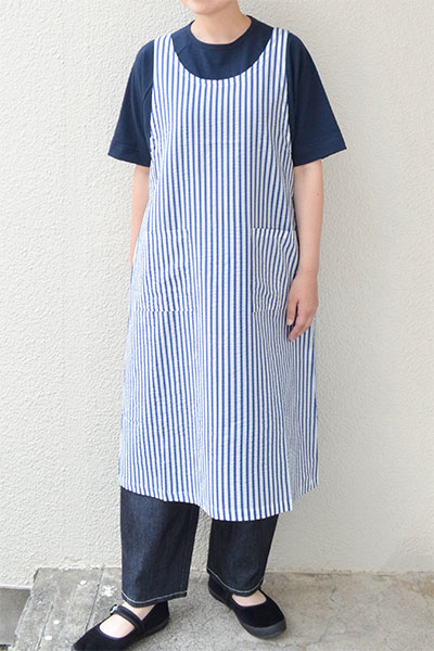 【メール便送料無料】塩縮ストライプ ジャンパースカートエプロン(全2色）