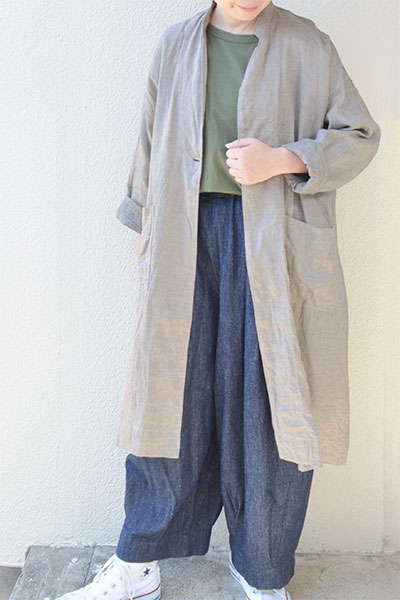 【送料無料】リネンデニム アトリエコート(全2色）