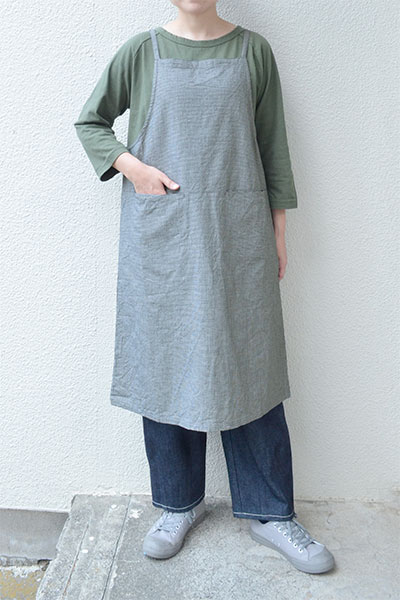 【メール便送料無料】コットンリネンチェック エプロンワンピース(全2柄 ）