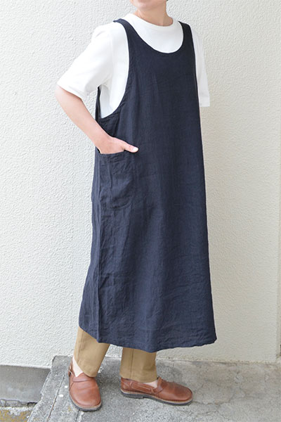 【オンライン別注】【メール便送料無料】フレンチリネンキャンバス ジャンパースカートエプロン(全2色 ）