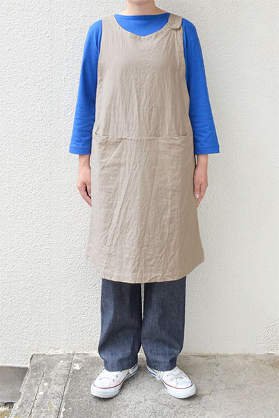 【再入荷】【メール便送料無料】リネンコットンキャンバスオーバーエプロン(全2色）