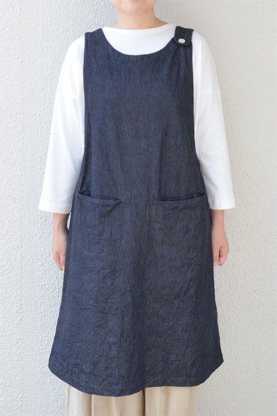 【メール便送料無料】デニムオーバーエプロン(ネイビー）